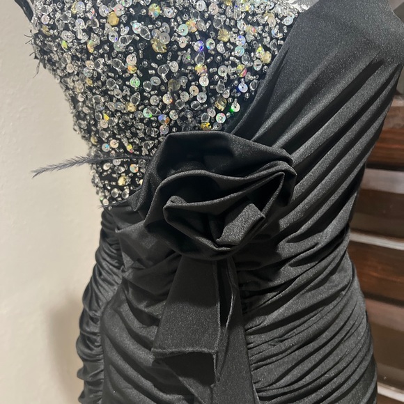EVENINGS BY ALLURE COCKTAIL DRESS Black Ruching bodycon Evening Formal Bling 8 - Picture 6 of 7